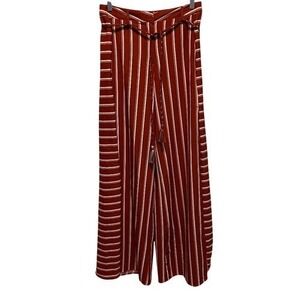 Lulumari‎ Rust Striped Fly-Away Wide Leg Pants Tassel Belt M